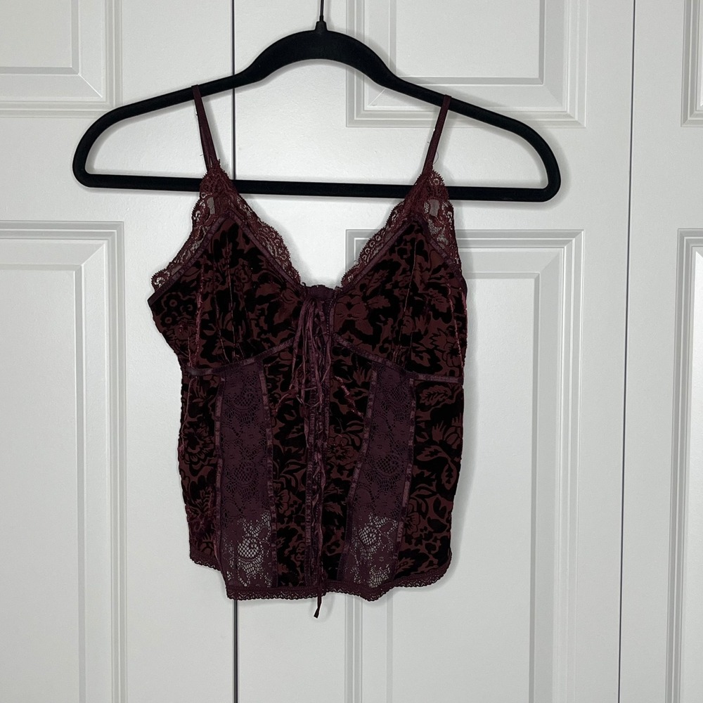 Express Velvet Burnout Corset Lace Cami Top Plum Y2K Size Small - Picture 4 of 13